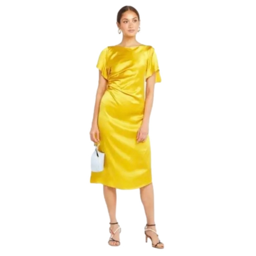 NWT O.P.T X Free People Yellow Molten Side-Ruched Midi Dress Yellow Size XS